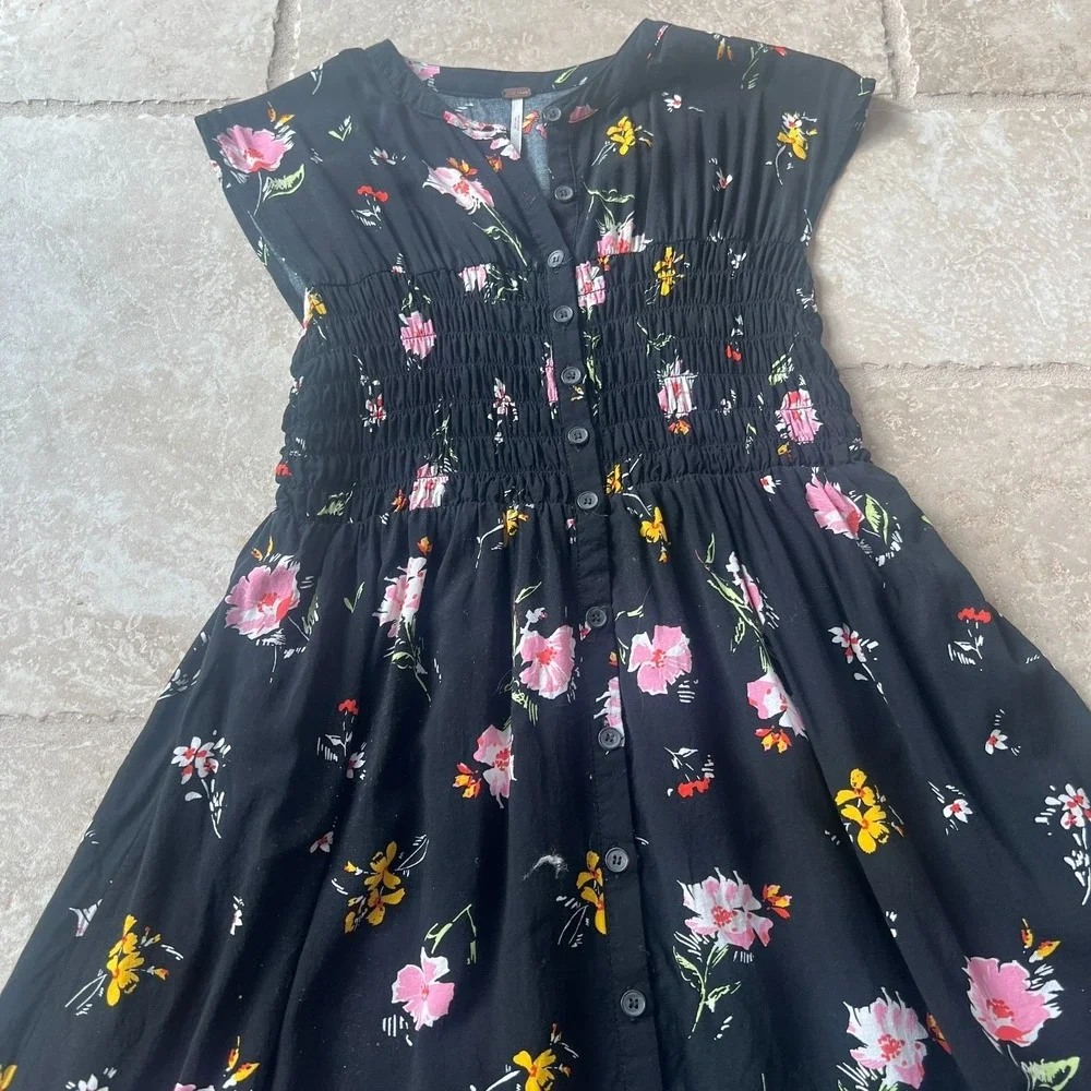 Free‎ People Mini Floral Print Boho Dress - Size XS - Elastic Waist